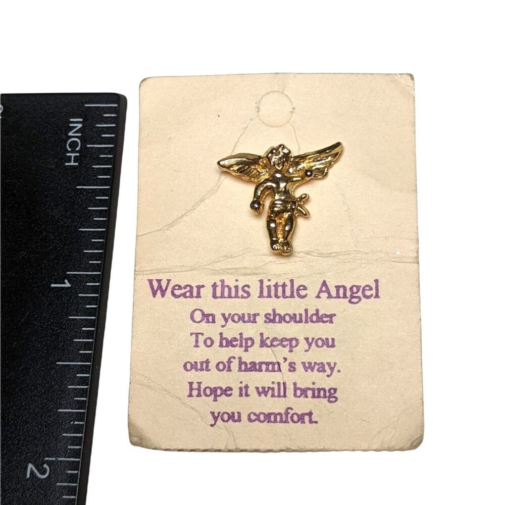 Wear This Little Angel Pin Gold Tone Inspirational Comfort Gift 1" W/ Card  A121